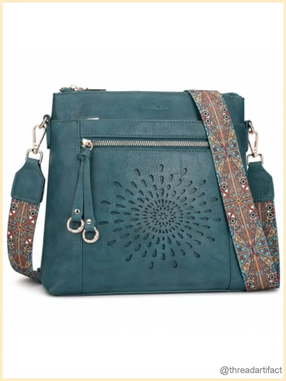 Faux Leather Crossbody Bag with Wide Guitar Strap, Multi-Pocket Hobo Purse